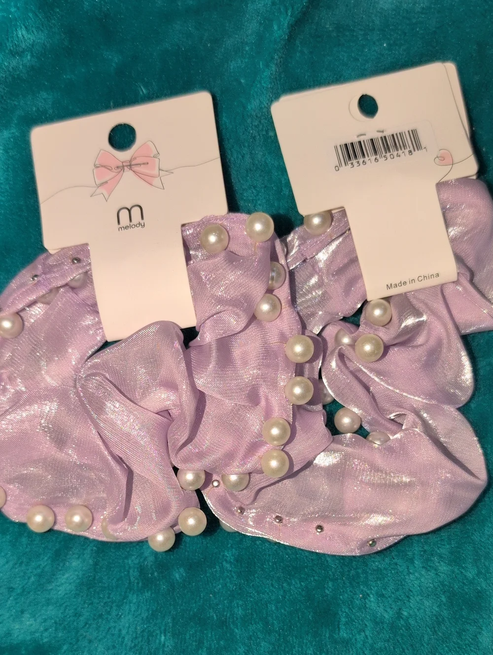 Lilac Pearl-Embellished Scrunchies (Set of 2)